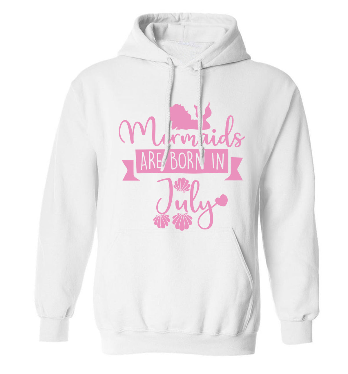 Mermaids are born in July adults unisex white hoodie 2XL