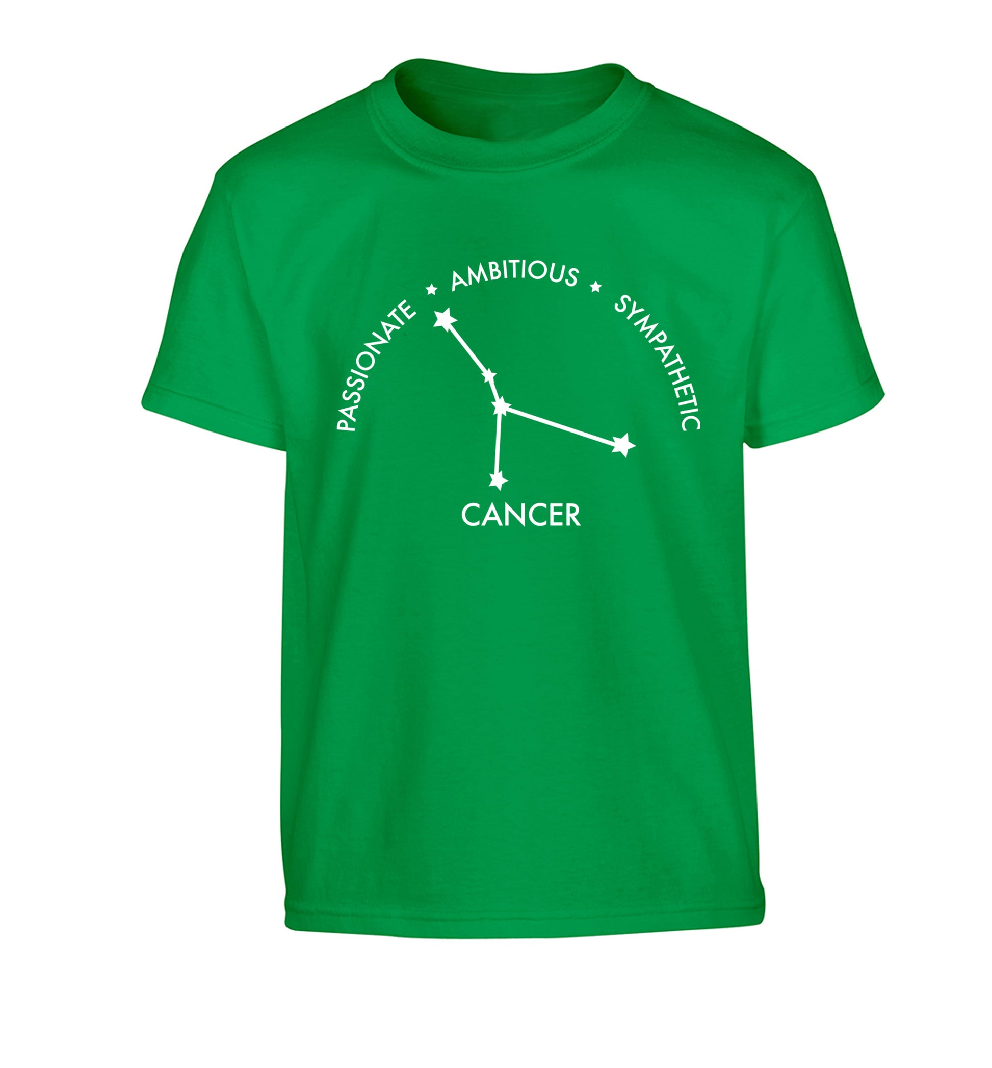 Cancer star sign passionate ambitious sympathetic Children's green Tshirt 12-13 Years
