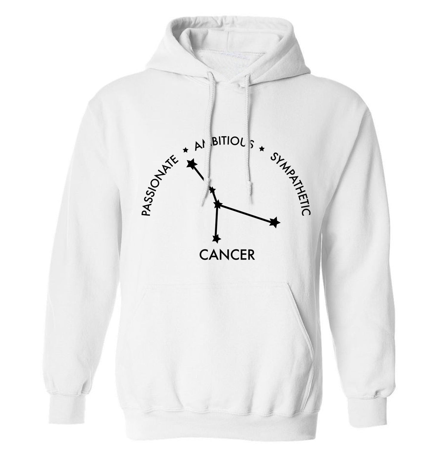 Cancer star sign passionate ambitious sympathetic adults unisex white hoodie 2XL