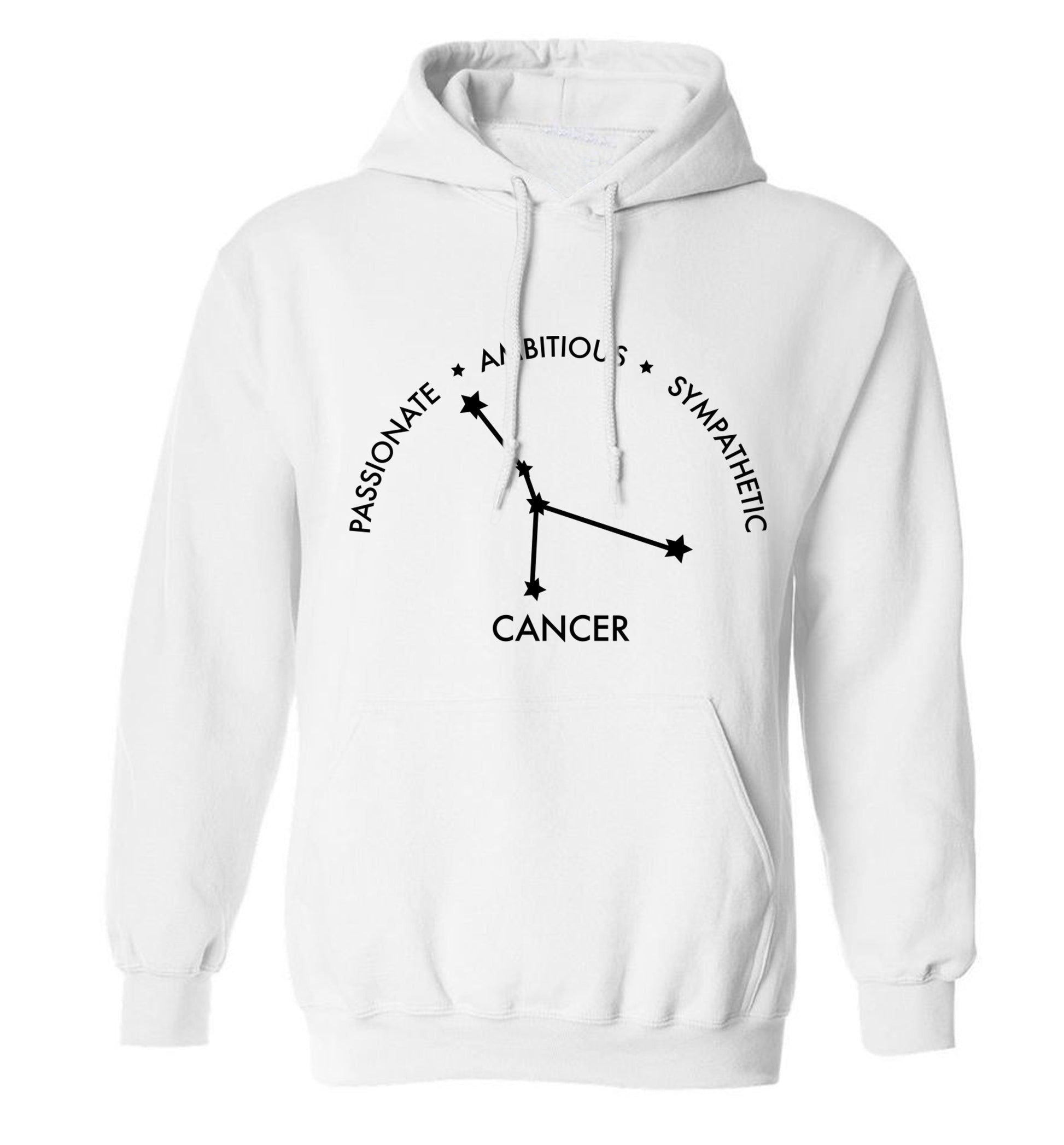 Cancer star sign passionate ambitious sympathetic adults unisex white hoodie 2XL