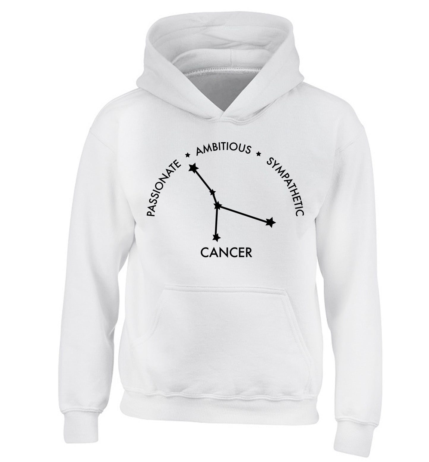 Cancer star sign passionate ambitious sympathetic children's white hoodie 12-13 Years