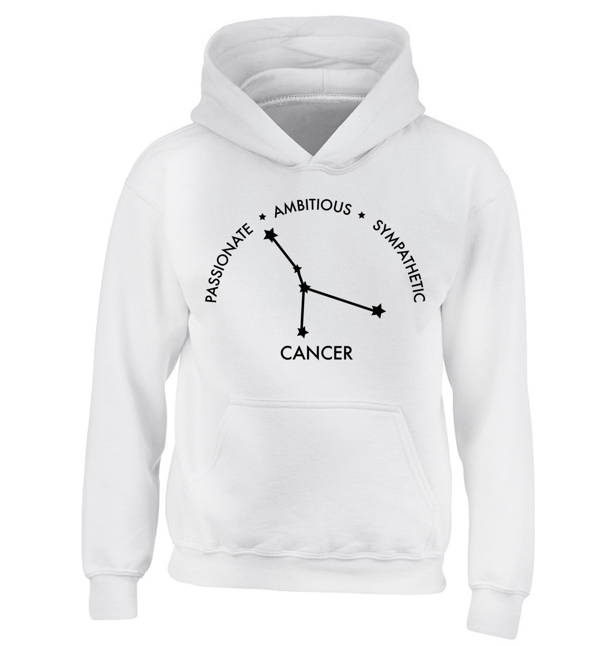 Cancer star sign passionate ambitious sympathetic children's white hoodie 12-13 Years