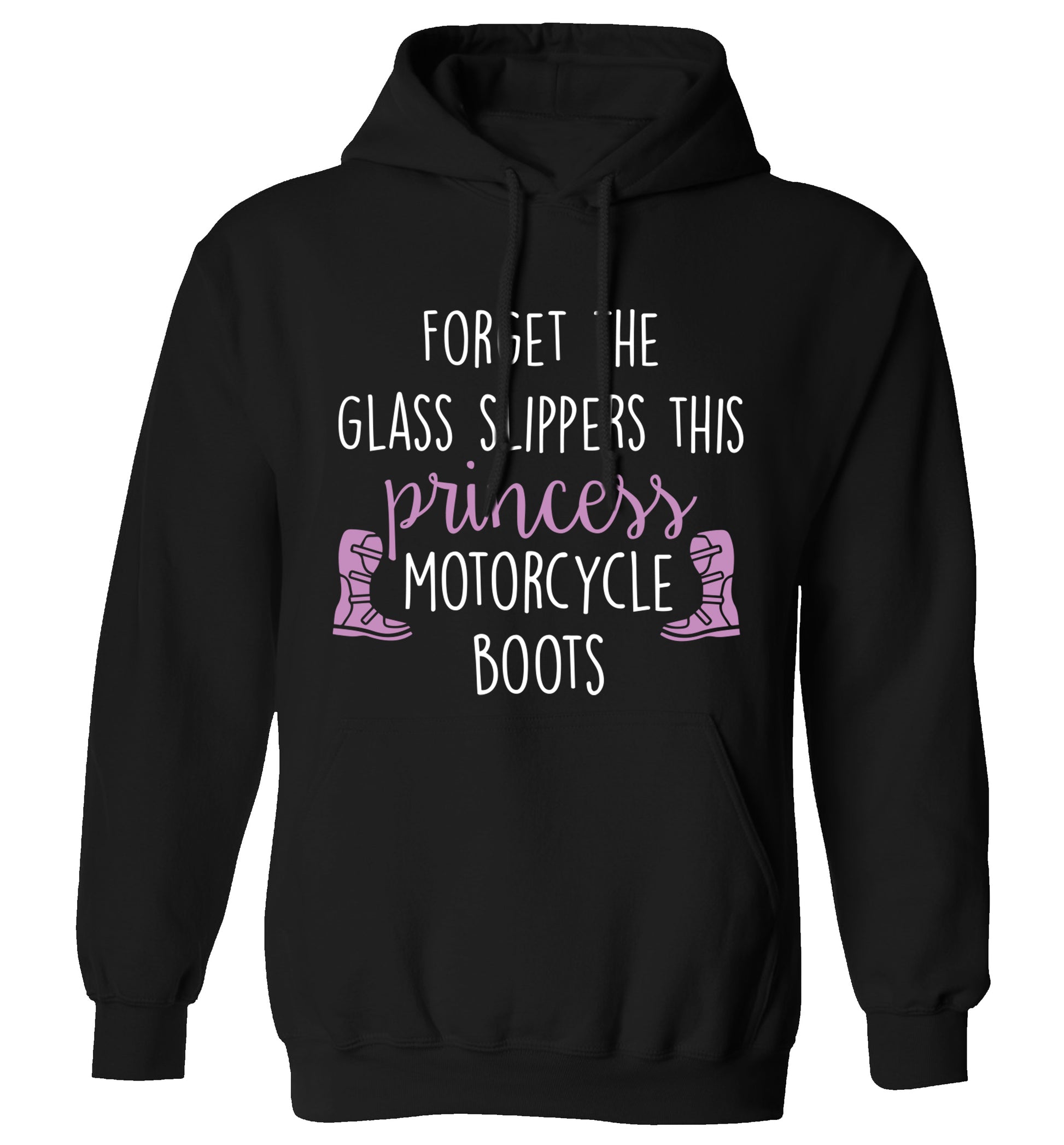 Forget the glass slippers this princess wears motorcycle boots adults unisex black hoodie 2XL