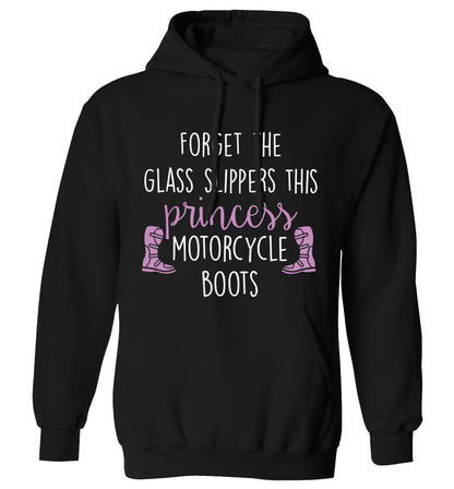 Forget the glass slippers this princess wears motorcycle boots adults unisex black hoodie 2XL