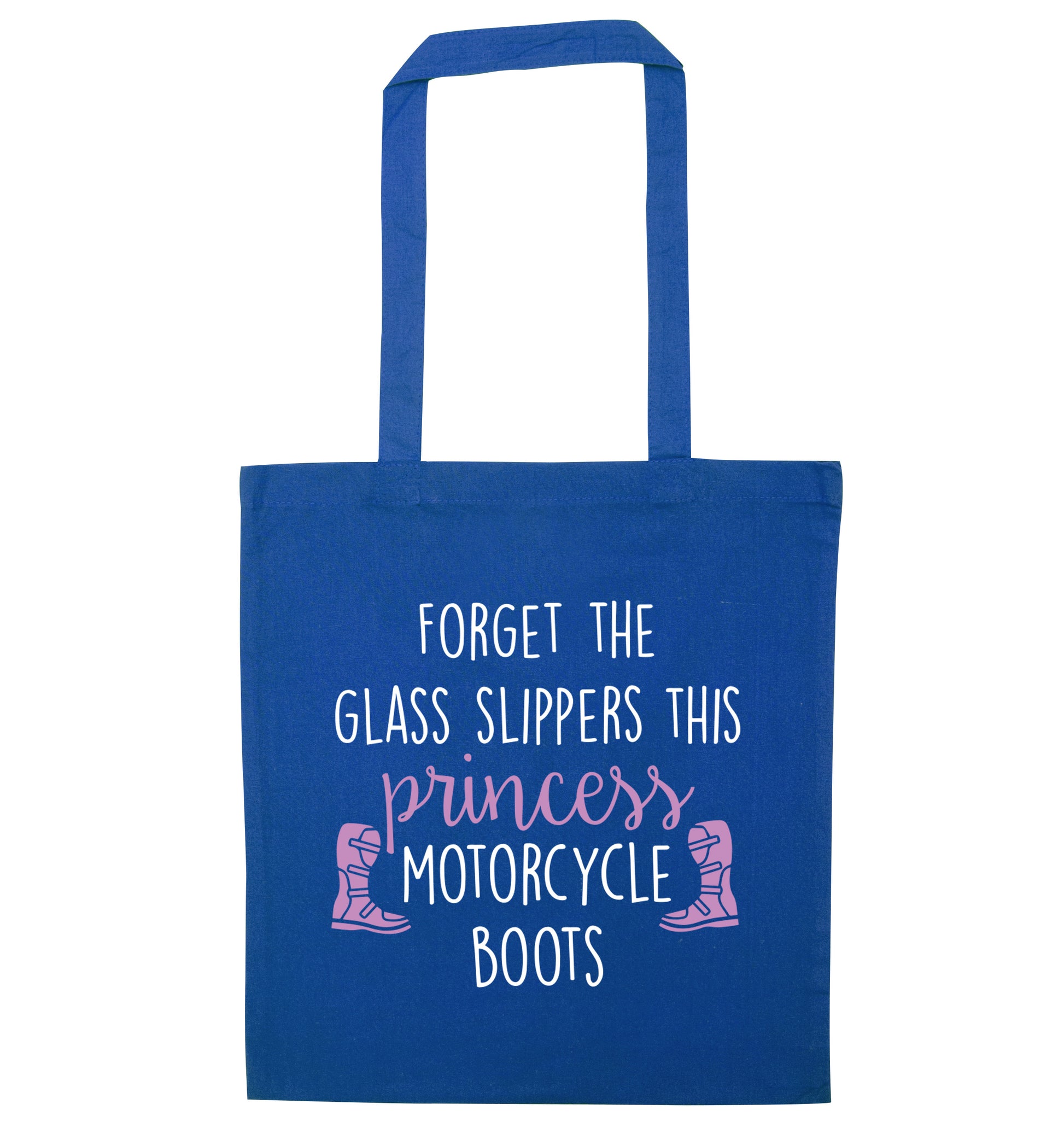 Forget the glass slippers this princess wears motorcycle boots blue tote bag