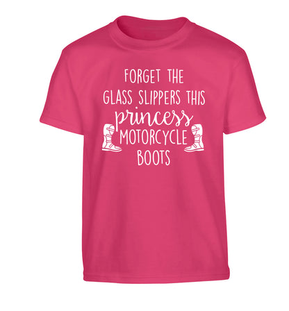 Forget the glass slippers this princess wears motorcycle boots Children's pink Tshirt 12-13 Years