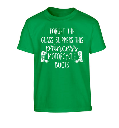Forget the glass slippers this princess wears motorcycle boots Children's green Tshirt 12-13 Years