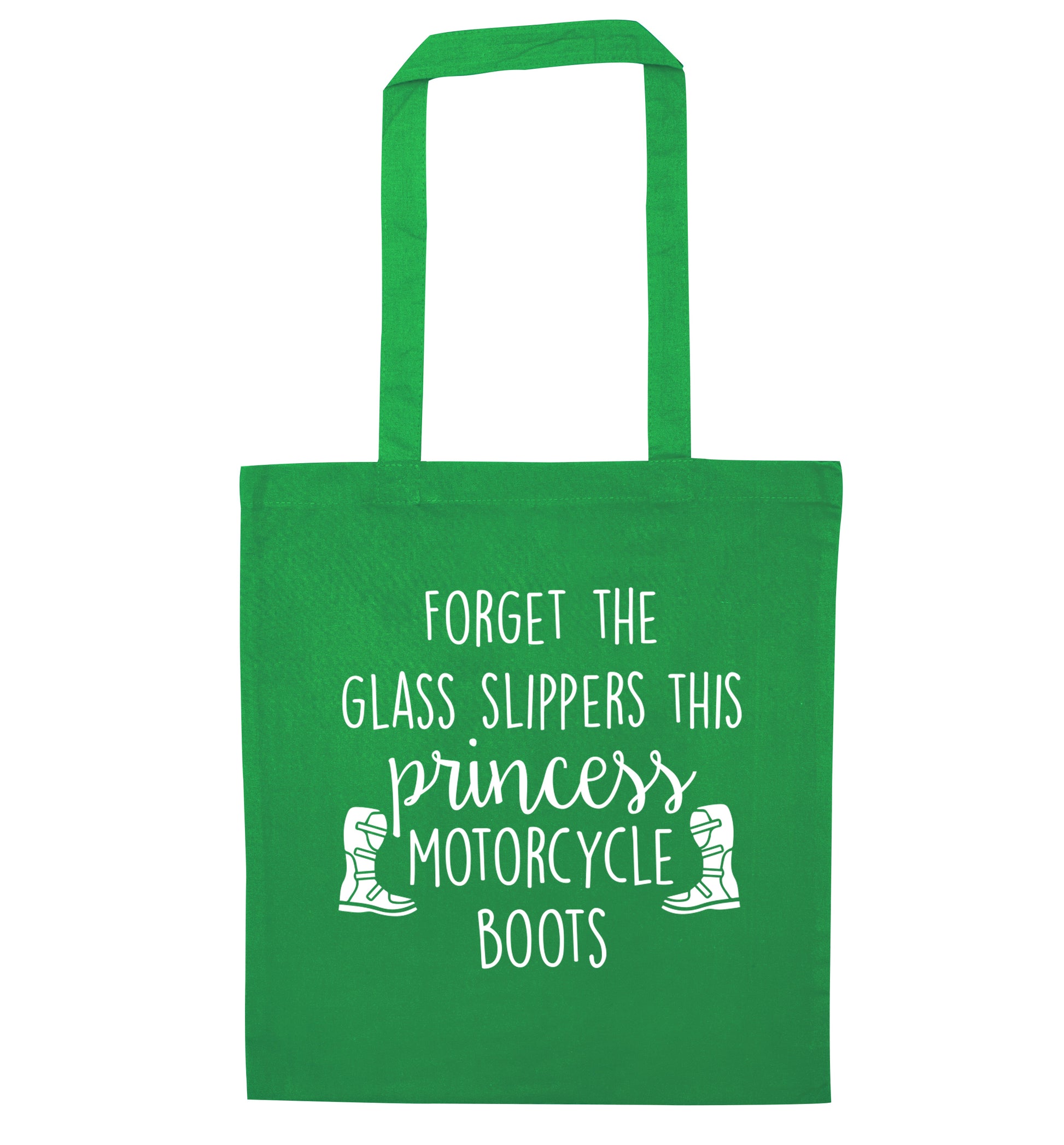 Forget the glass slippers this princess wears motorcycle boots green tote bag