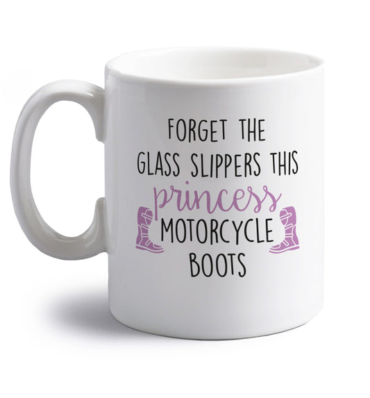 Forget the glass slippers this princess wears motorcycle boots right handed white ceramic mug 