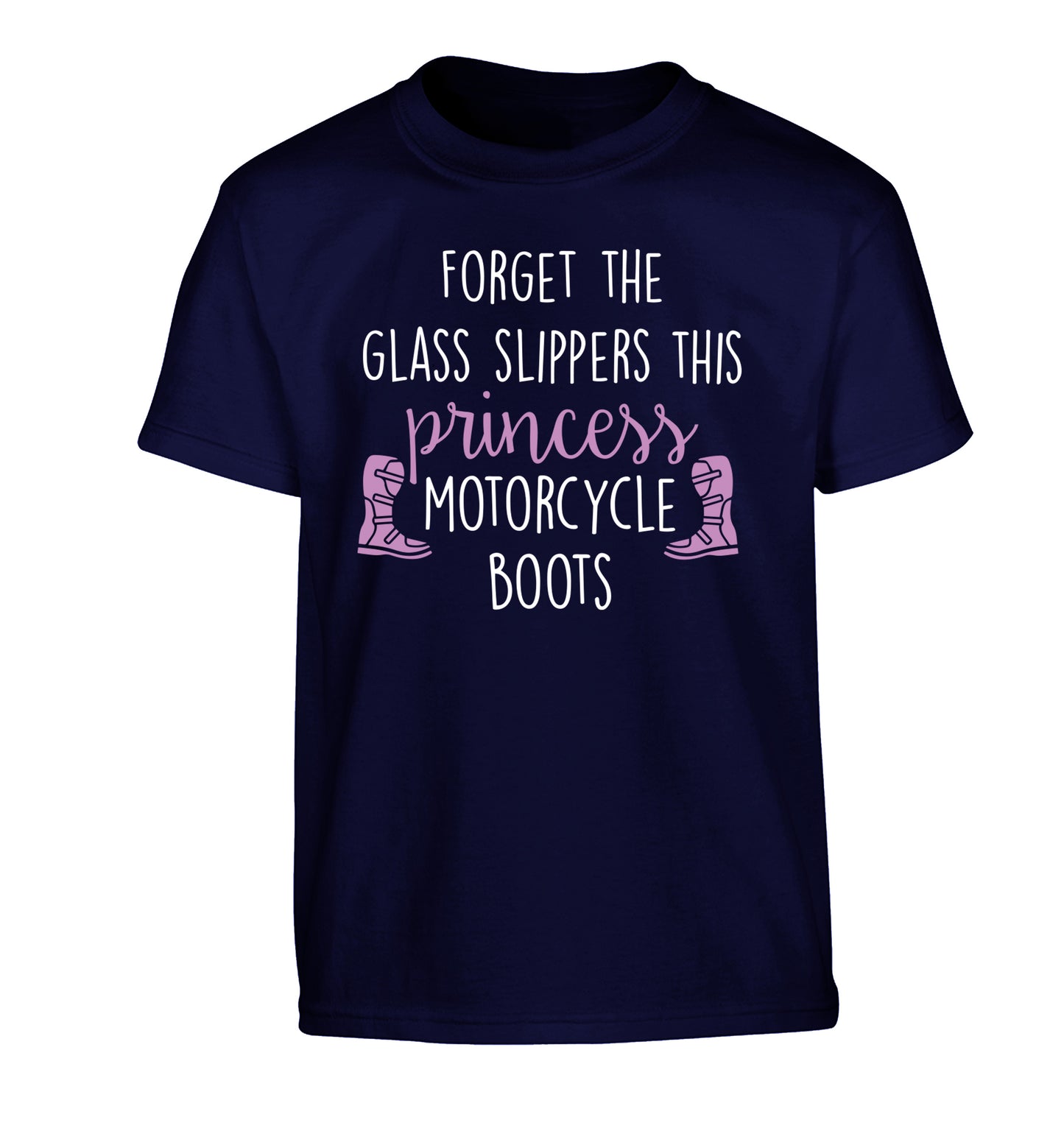 Forget the glass slippers this princess wears motorcycle boots Children's navy Tshirt 12-13 Years