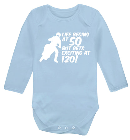 Life begins at 50 but it gets exciting at 120 Baby Vest long sleeved pale blue 6-12 months