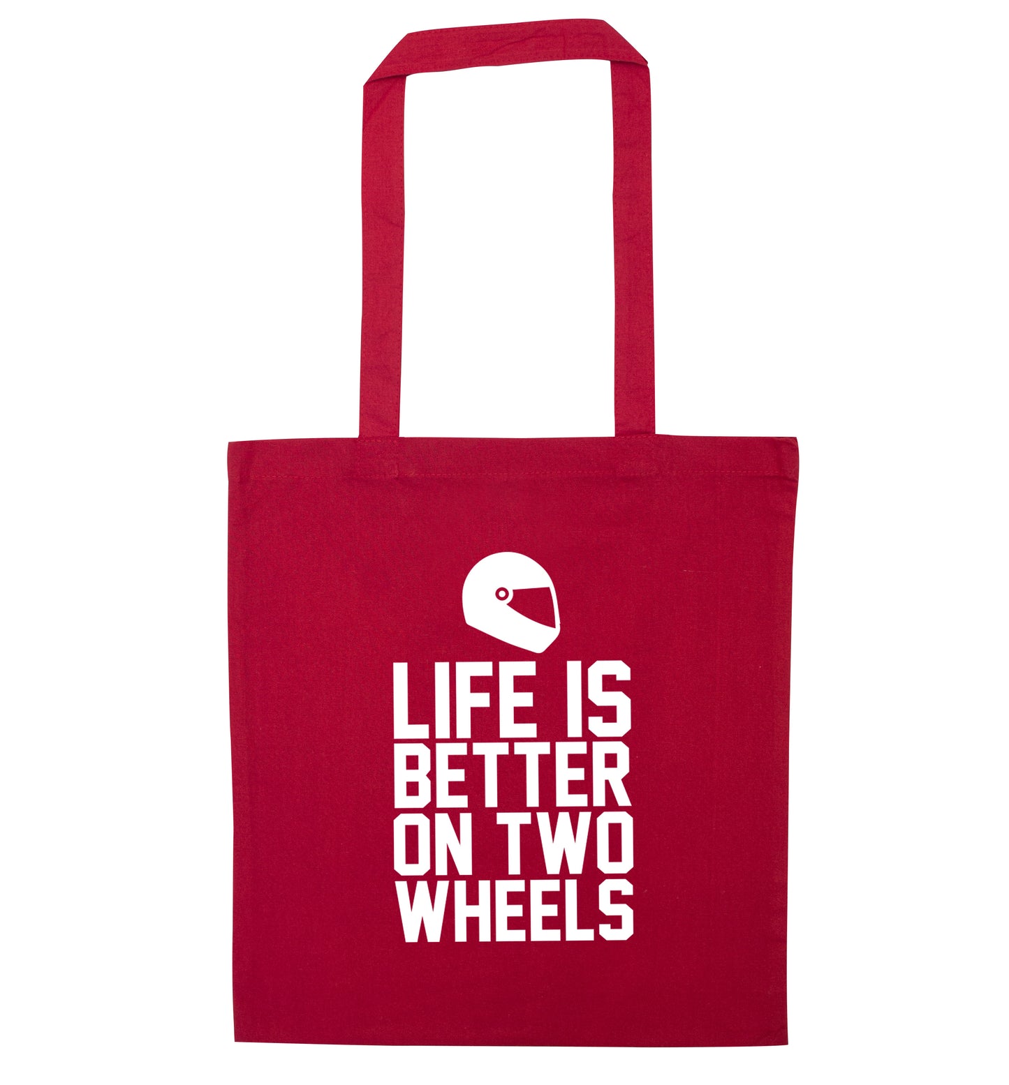 Life is better on two wheels red tote bag