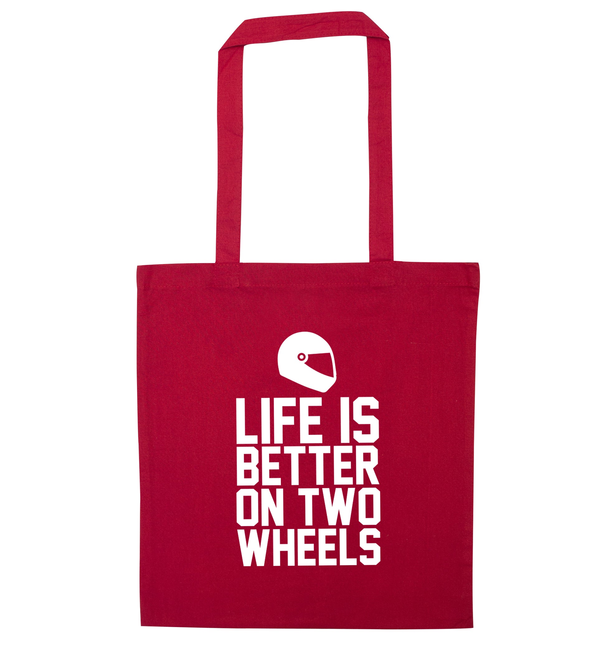 Life is better on two wheels red tote bag