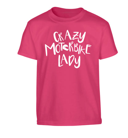 Crazy motorbike lady Children's pink Tshirt 12-13 Years