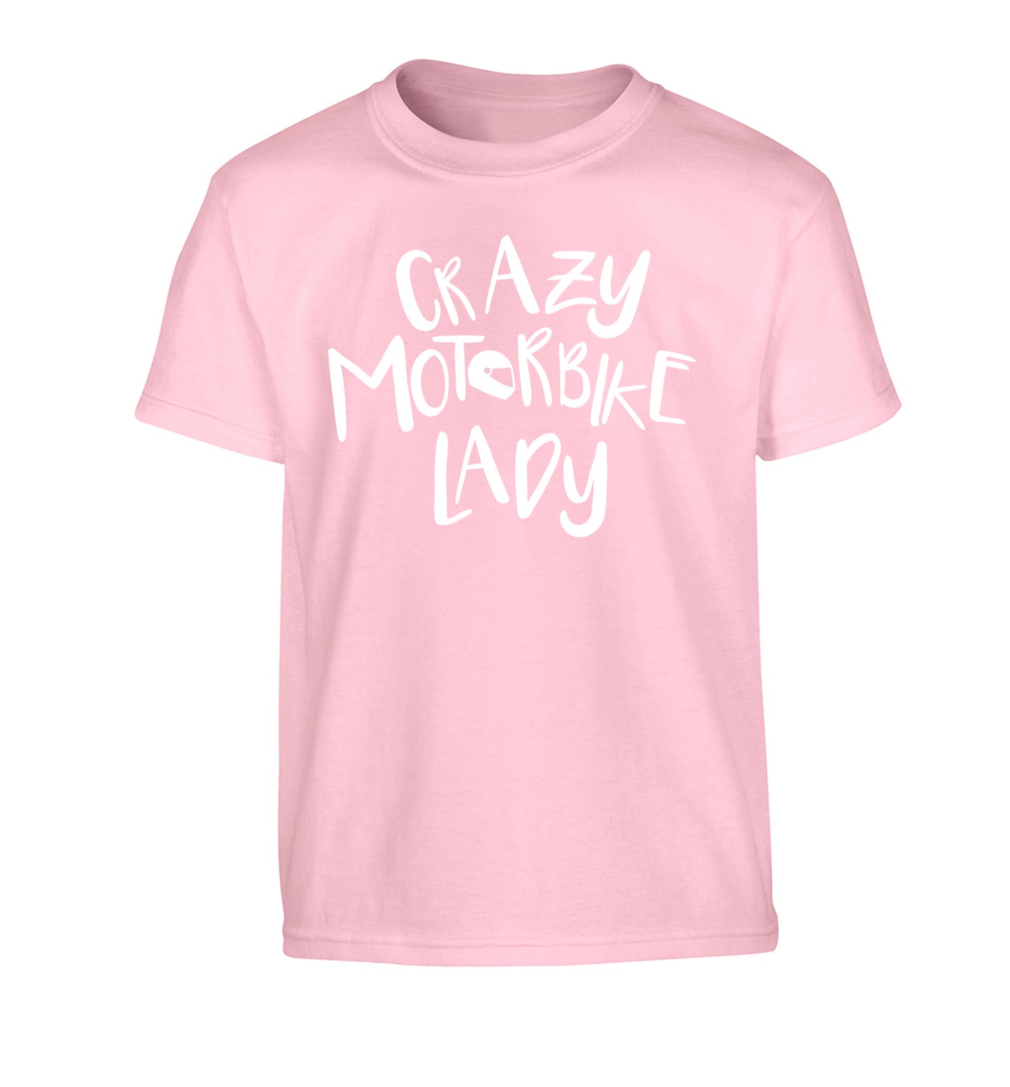 Crazy motorbike lady Children's light pink Tshirt 12-13 Years
