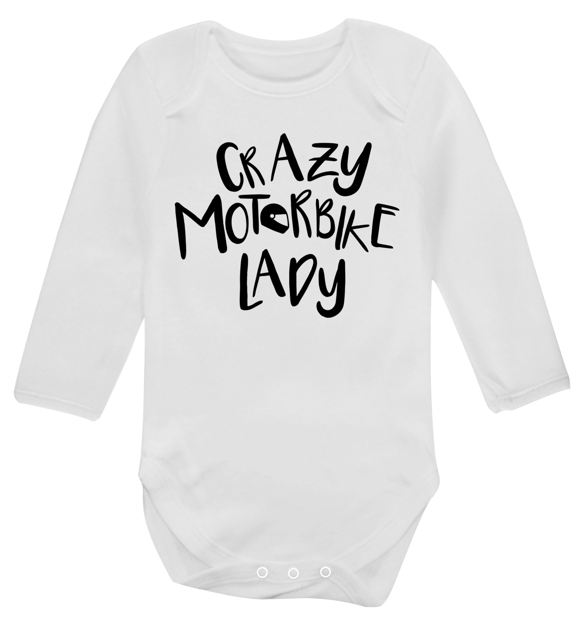 Crazy motorbike lady Baby Vest long sleeved white 6-12 months