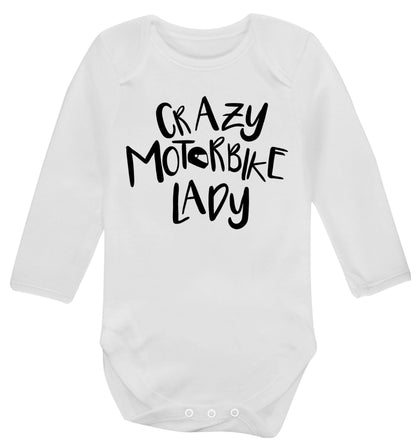 Crazy motorbike lady Baby Vest long sleeved white 6-12 months