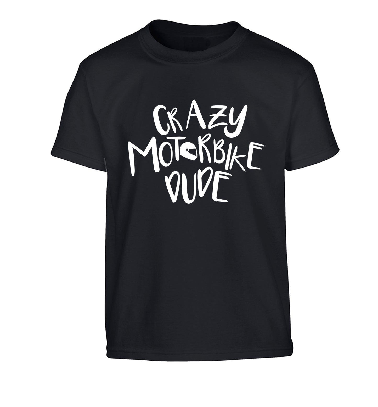 Crazy motorbike dude Children's black Tshirt 12-13 Years
