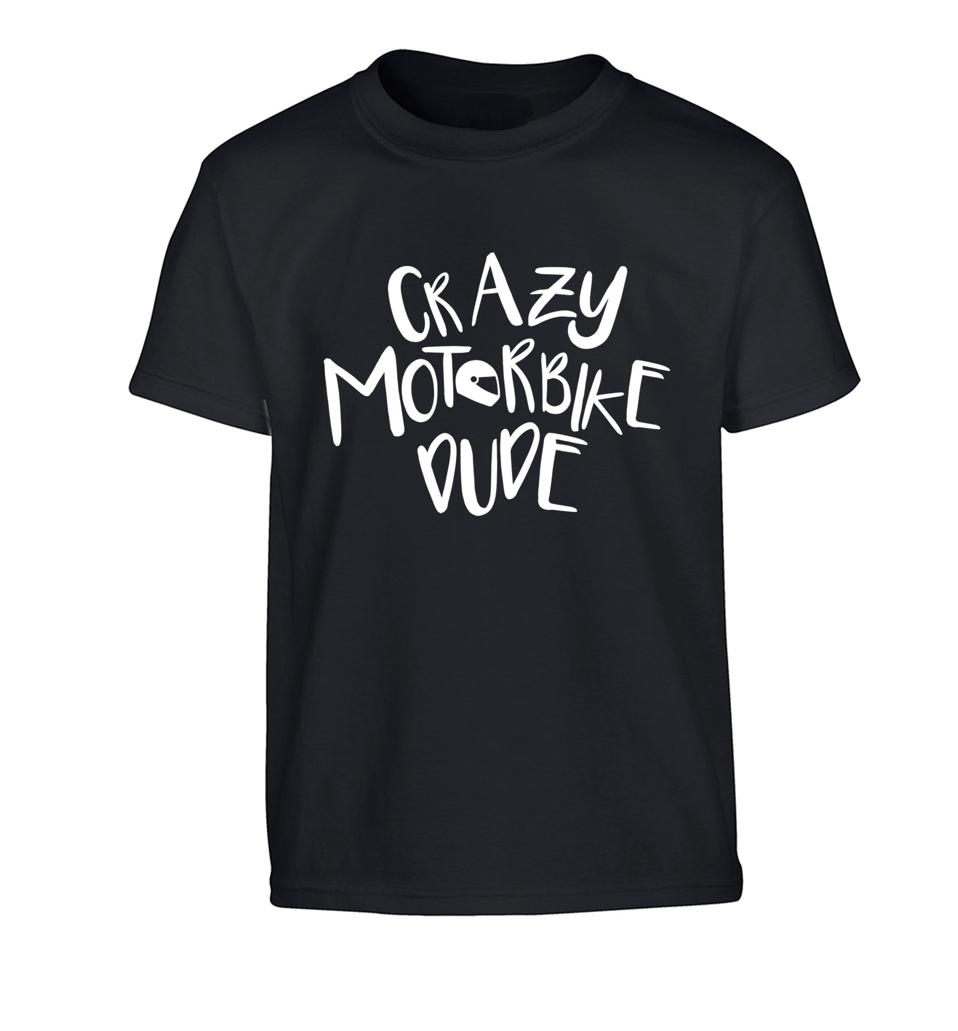 Crazy motorbike dude Children's black Tshirt 12-13 Years