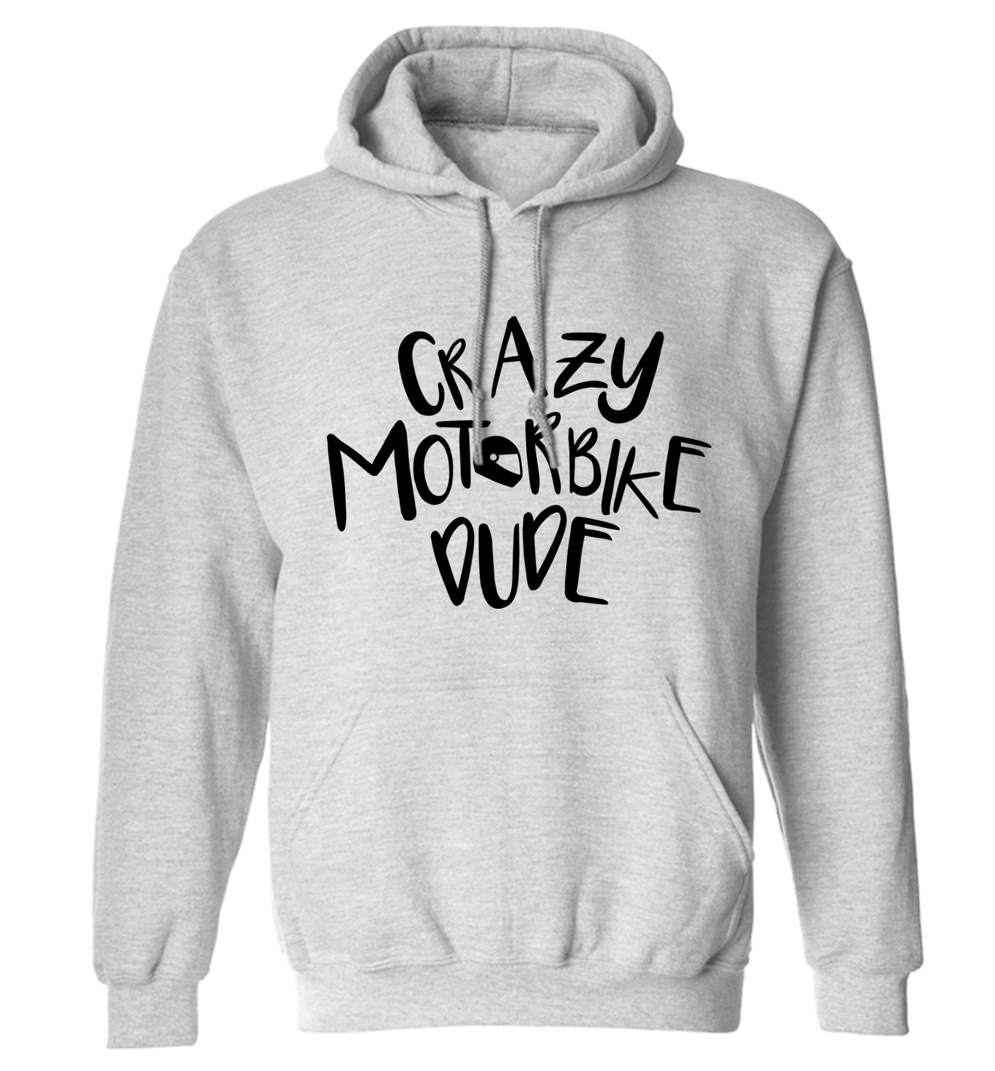 Crazy motorbike dude adults unisex grey hoodie 2XL
