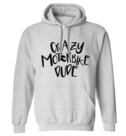 Crazy motorbike dude adults unisex grey hoodie 2XL