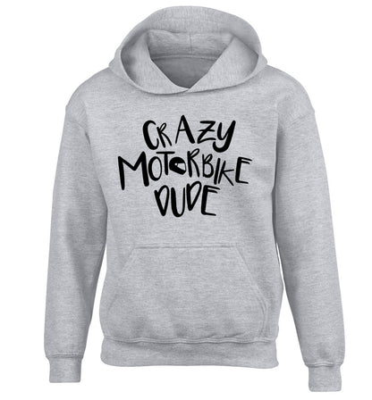 Crazy motorbike dude children's grey hoodie 12-13 Years
