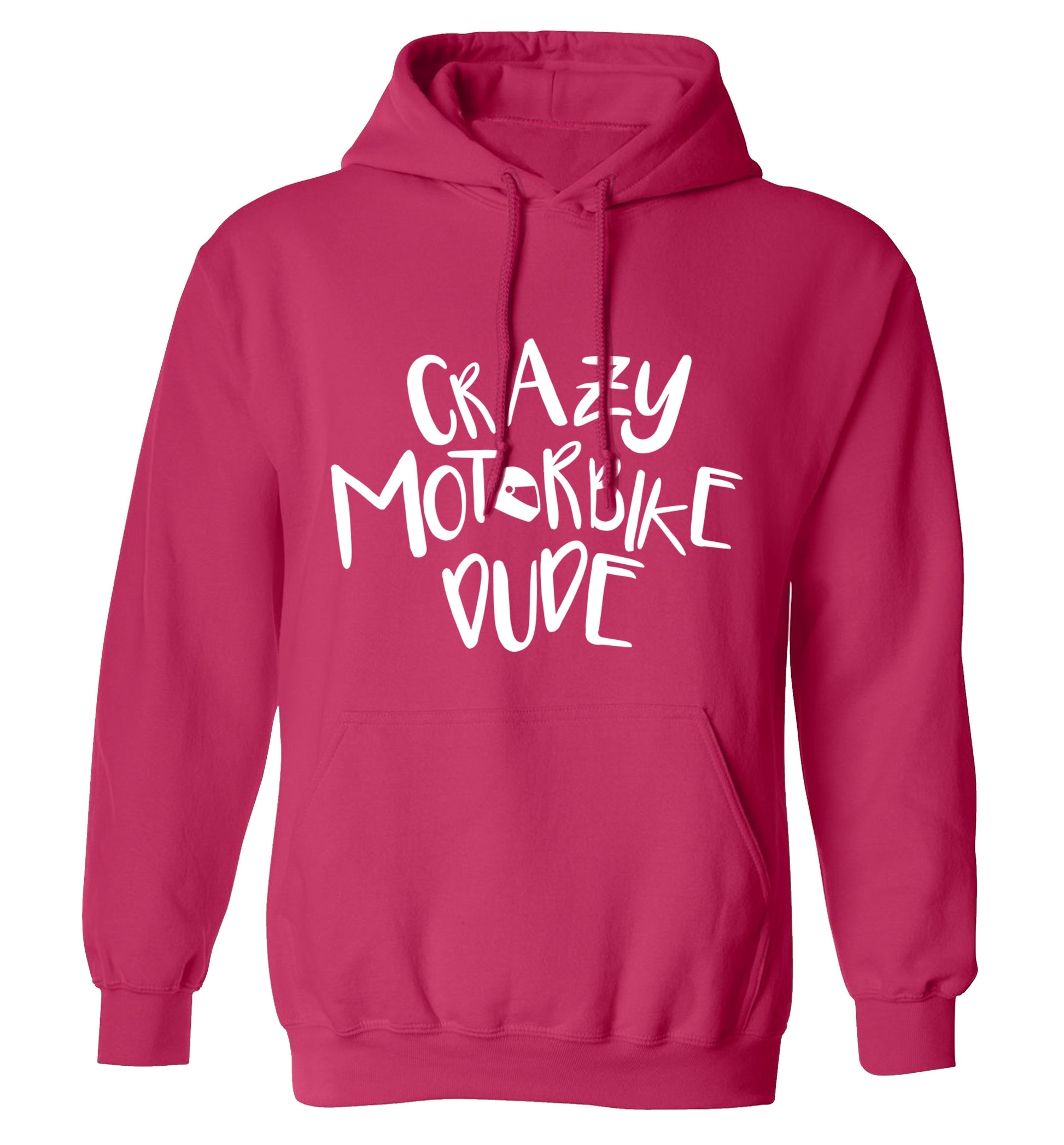 Crazy motorbike dude adults unisex pink hoodie 2XL