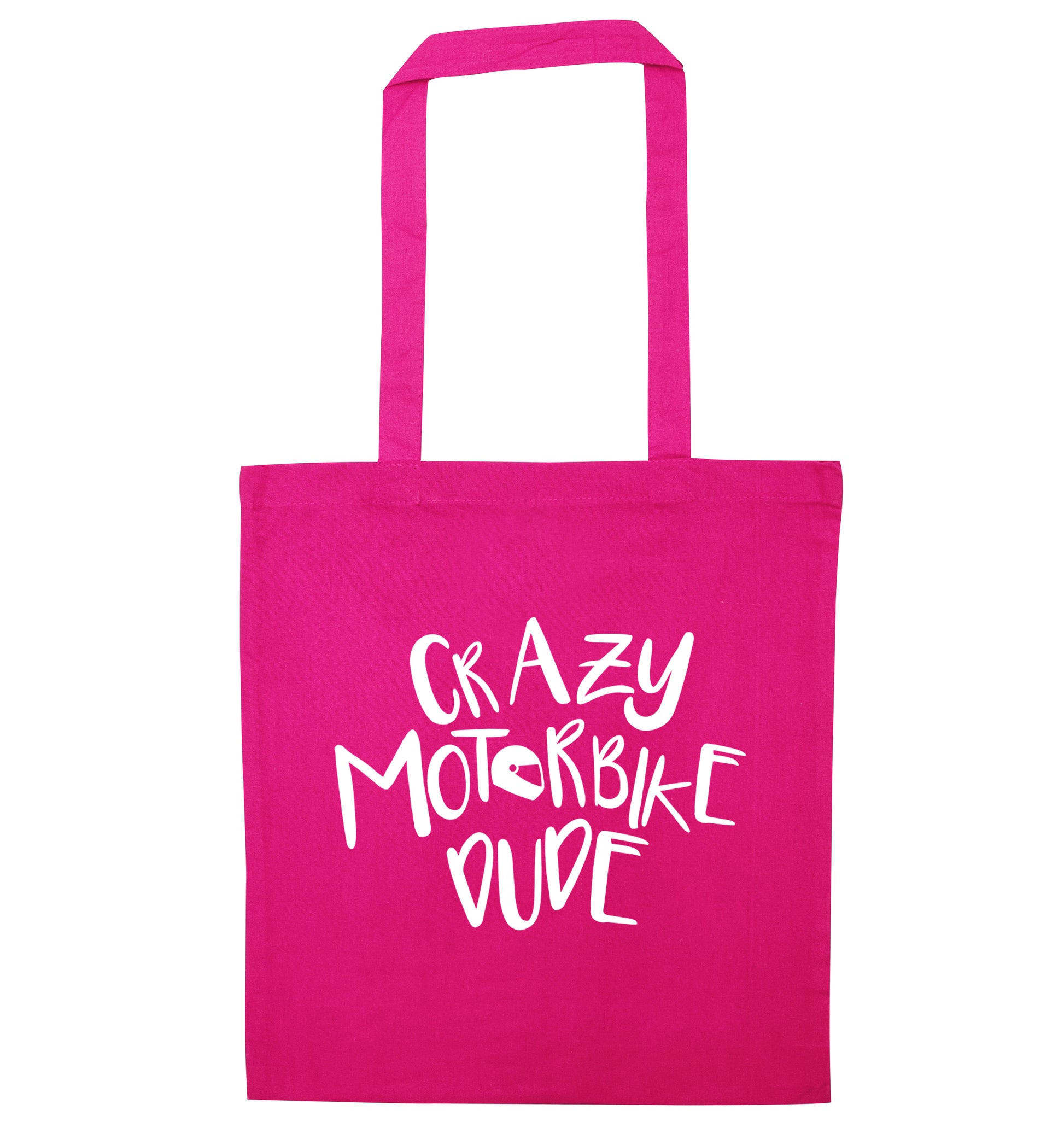 Crazy motorbike dude pink tote bag