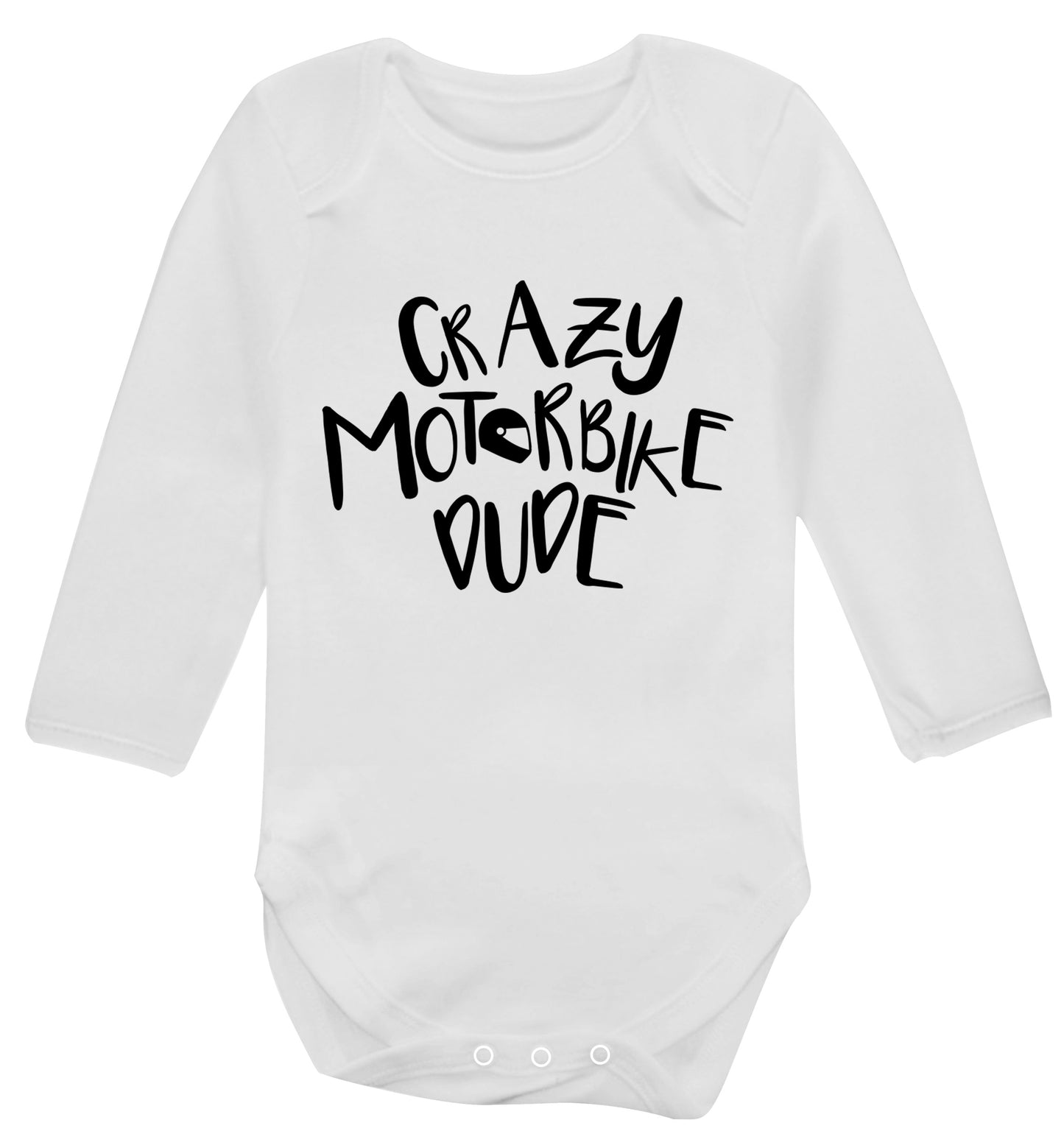 Crazy motorbike dude Baby Vest long sleeved white 6-12 months