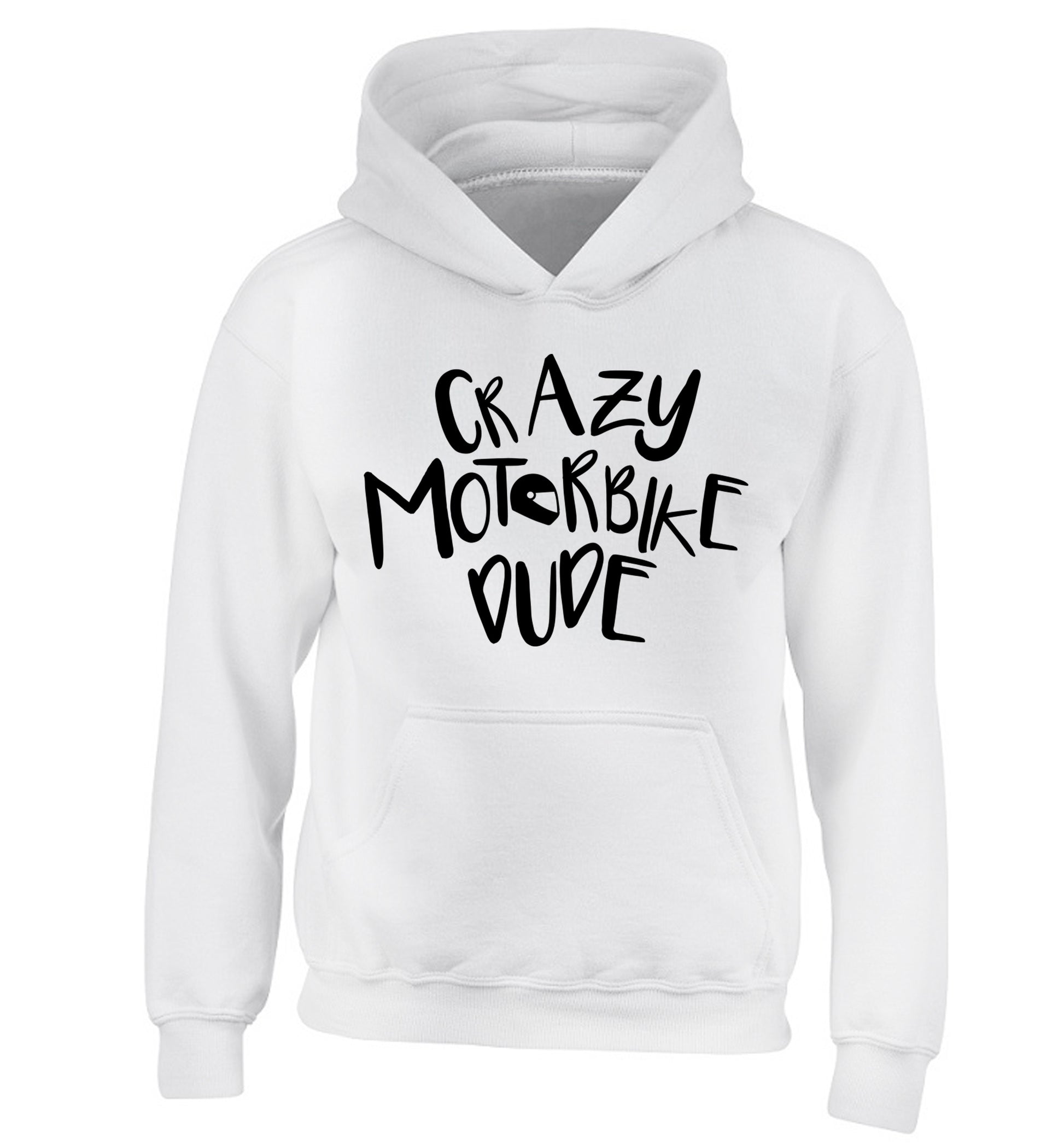 Crazy motorbike dude children's white hoodie 12-13 Years