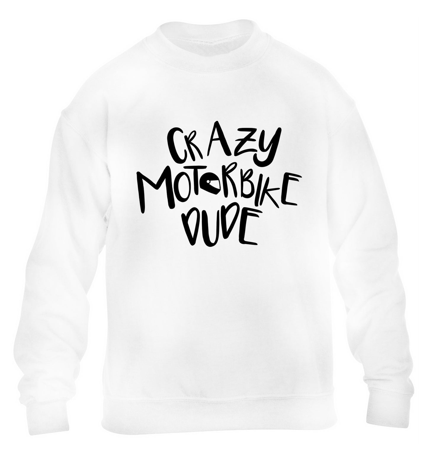 Crazy motorbike dude children's white sweater 12-13 Years