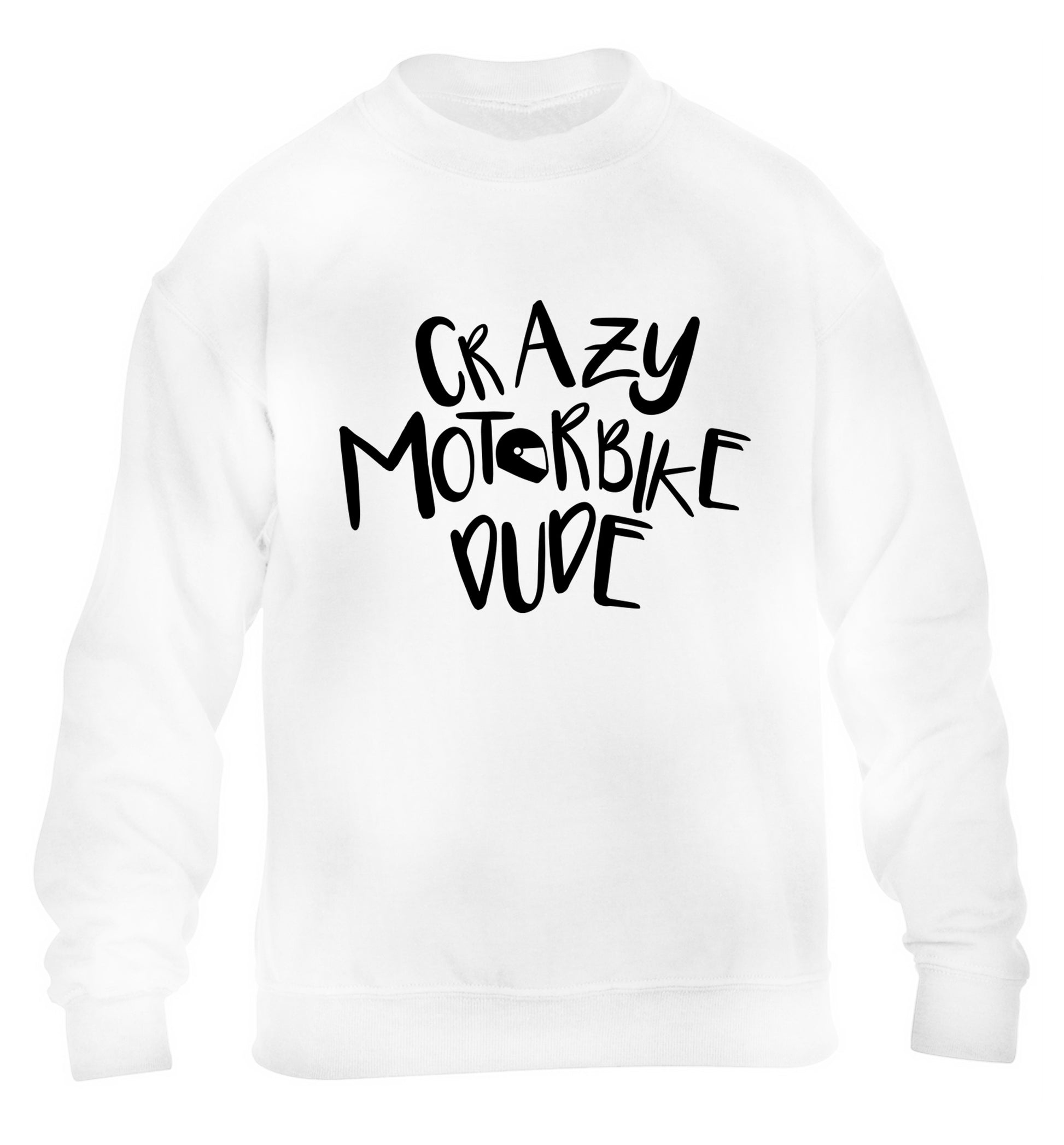 Crazy motorbike dude children's white sweater 12-13 Years