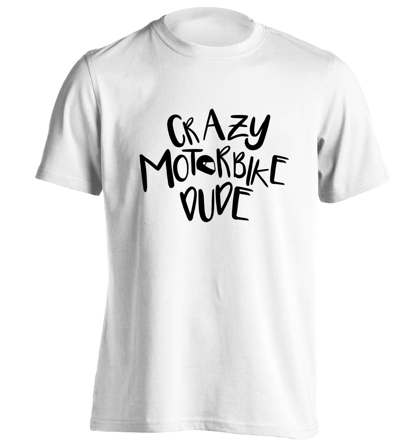 Crazy motorbike dude adults unisex white Tshirt 2XL