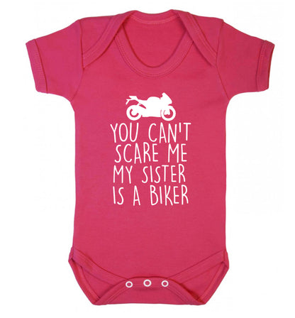 You can't scare me my sister is a biker Baby Vest dark pink 18-24 months