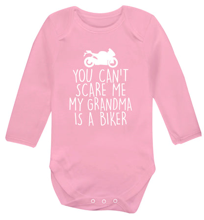 You can't scare me my grandma is a biker Baby Vest long sleeved pale pink 6-12 months