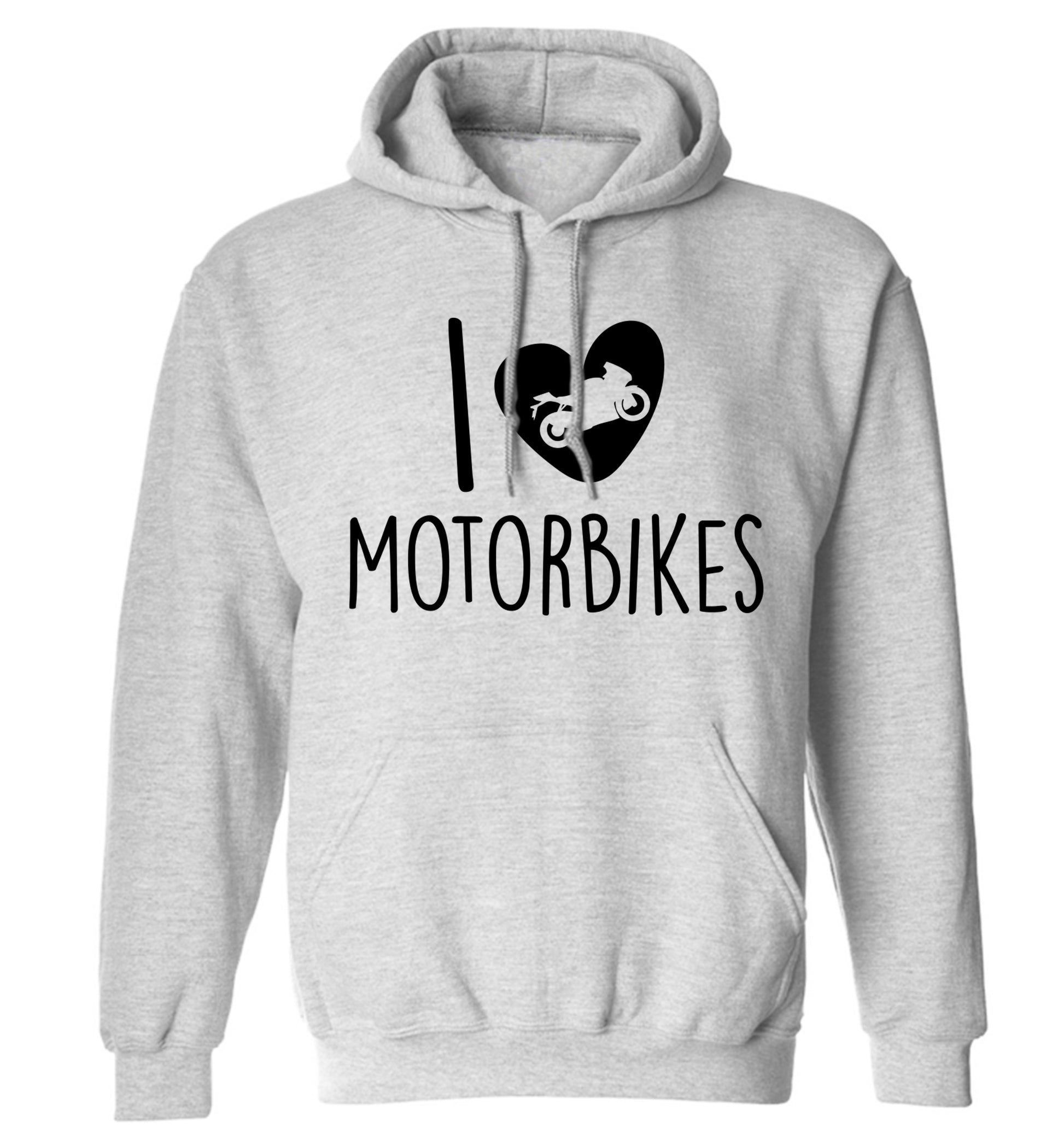I love motorbikes adults unisex grey hoodie 2XL
