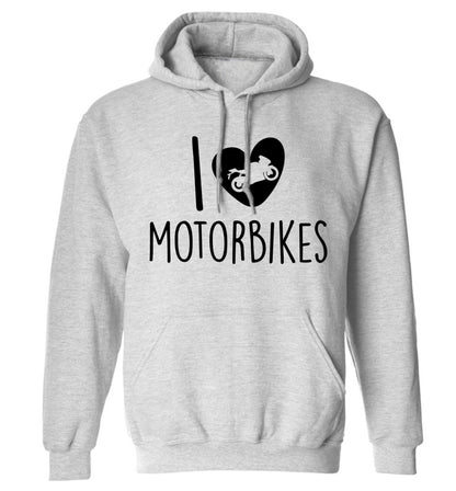 I love motorbikes adults unisex grey hoodie 2XL