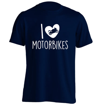 I love motorbikes adults unisex navy Tshirt 2XL