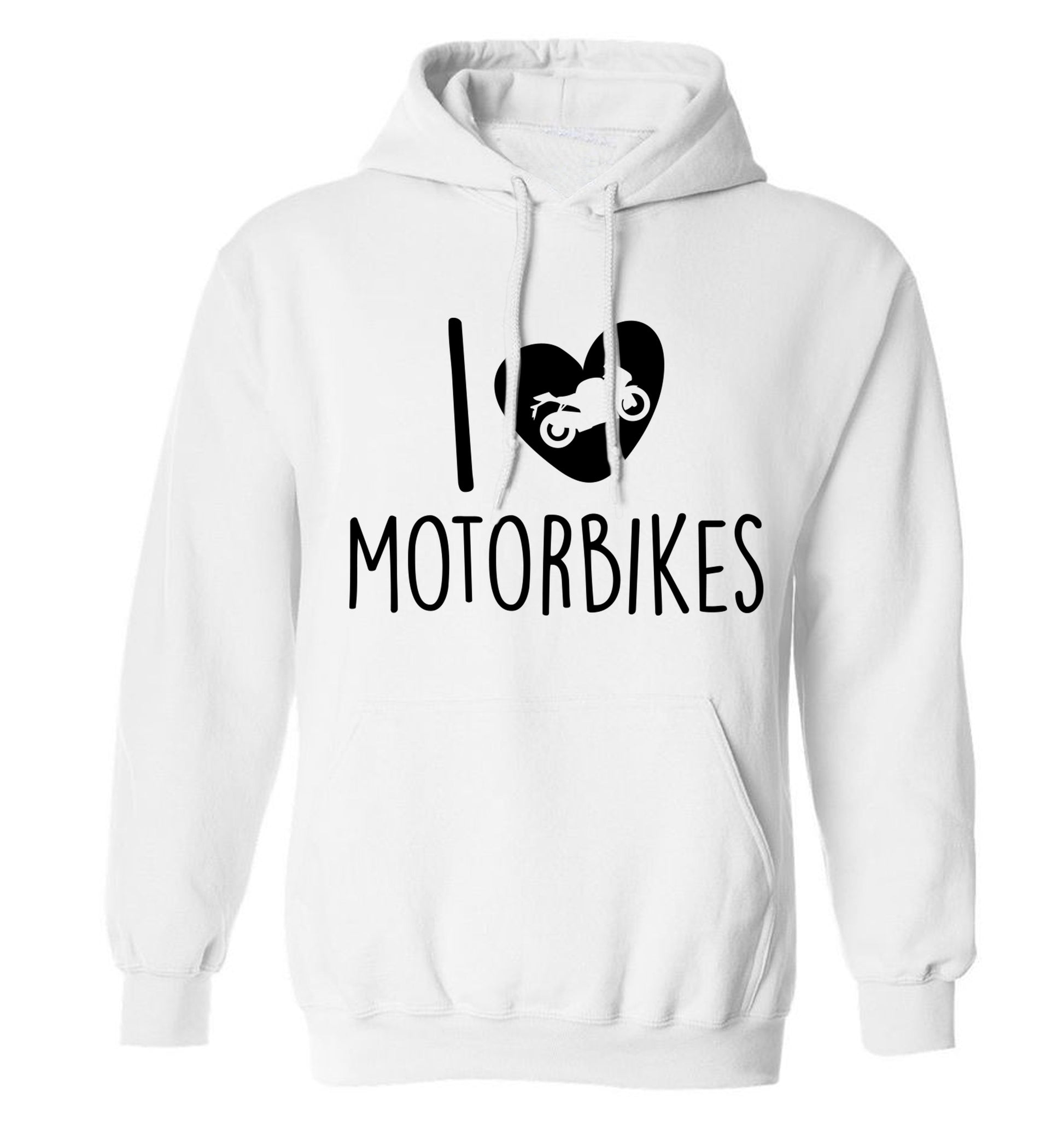 I love motorbikes adults unisex white hoodie 2XL