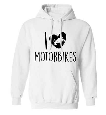 I love motorbikes adults unisex white hoodie 2XL