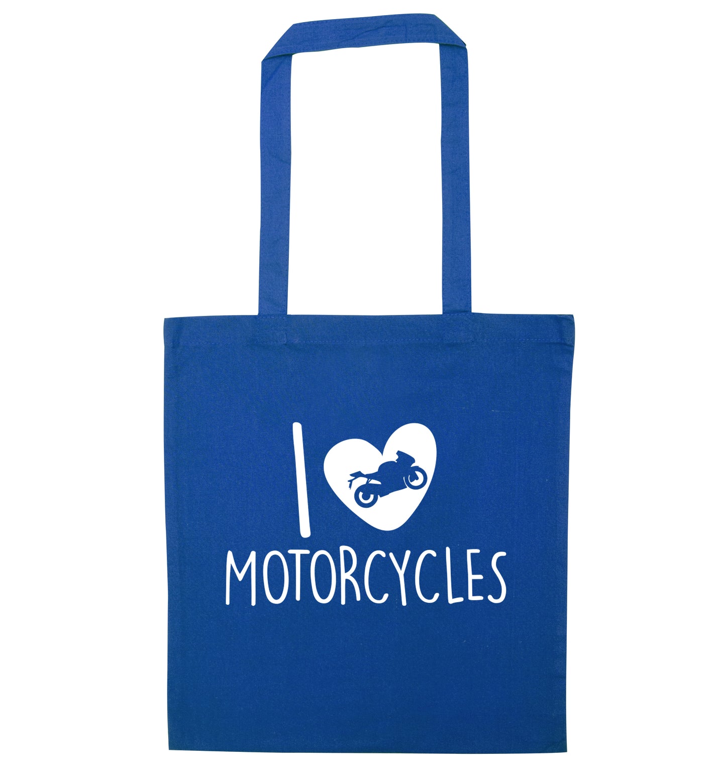 I love motorcycles blue tote bag