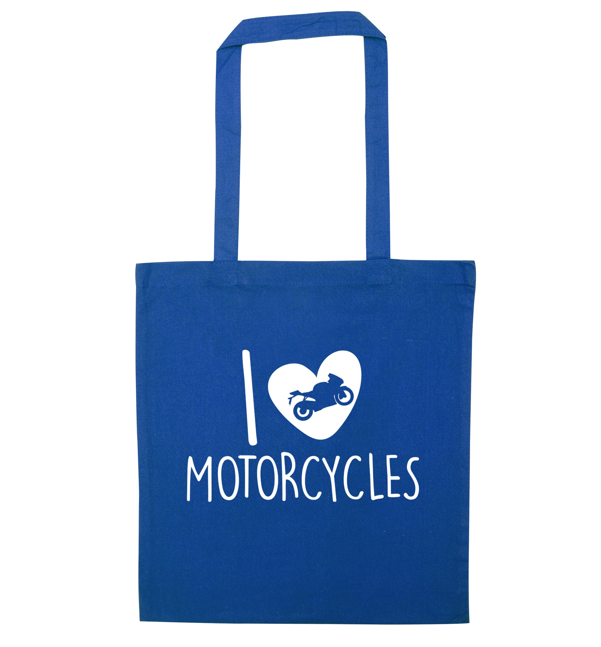 I love motorcycles blue tote bag