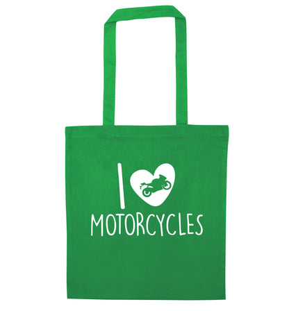 I love motorcycles green tote bag
