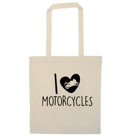 I love motorcycles natural tote bag