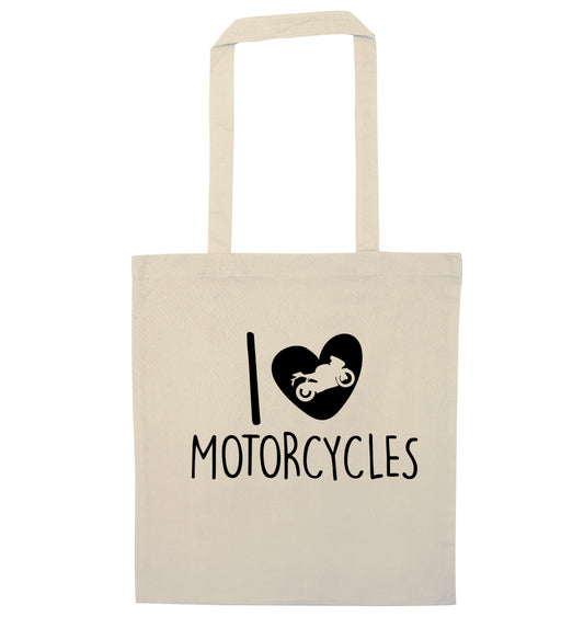I love motorcycles natural tote bag