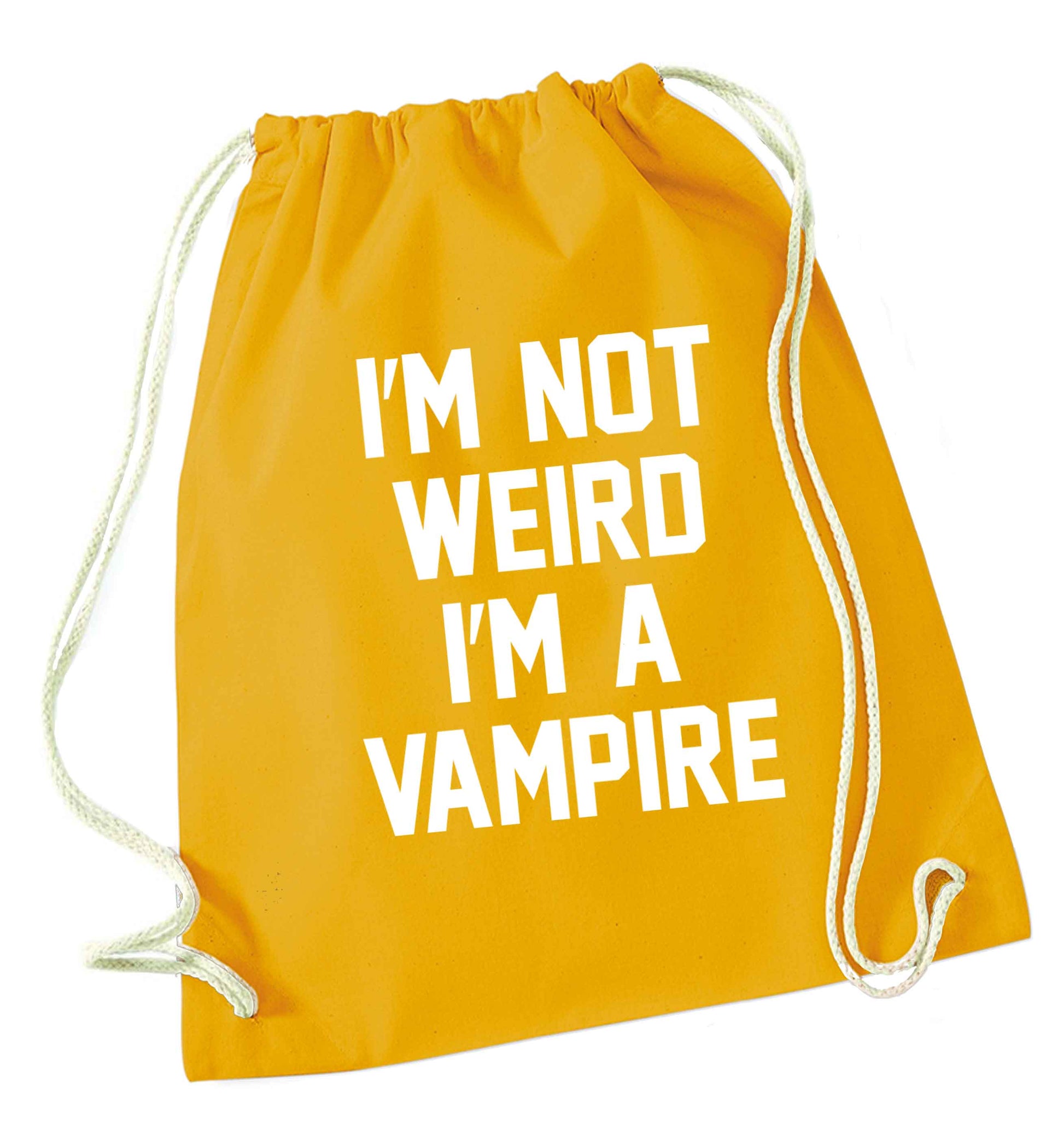 I'm not weird I'm a vampire mustard drawstring bag