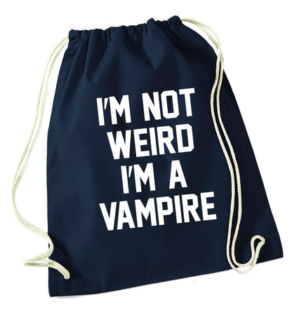 I'm not weird I'm a vampire navy drawstring bag