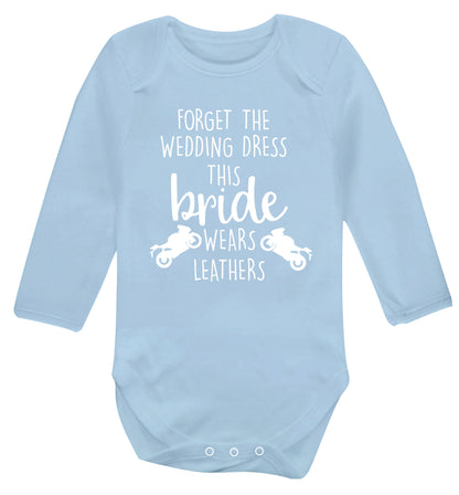 Forget Wedding Dress Bride Wears Leathers Baby Vest long sleeved pale blue 6-12 months