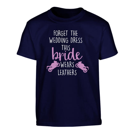 Forget Wedding Dress Bride Wears Leathers Children's navy Tshirt 12-13 Years