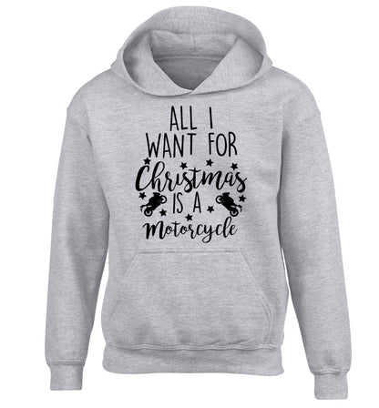 All I want for Christmas is a motorcycle children's grey hoodie 12-13 Years